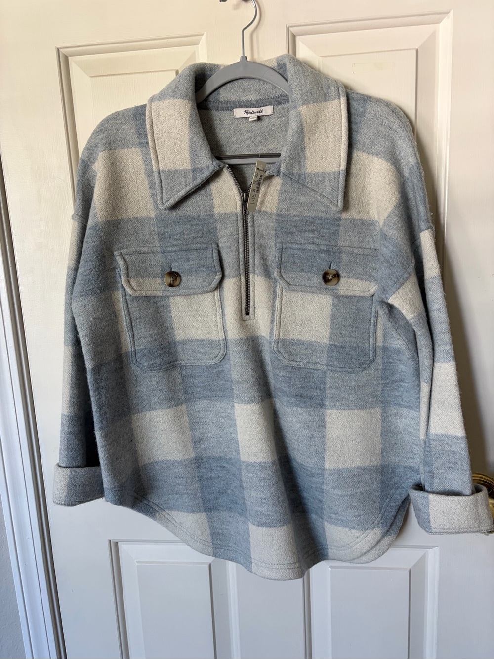 Madewell Blue & Cream Check Zip-Up Shacket